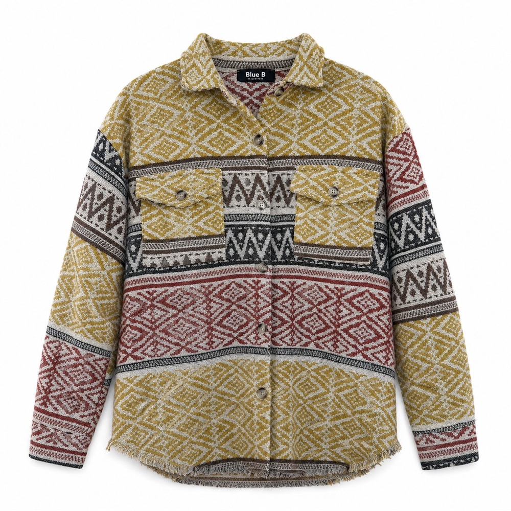 Blue B Montana Aztec Print Knit Shacket Oversized Southwestern Boho Jacket Small